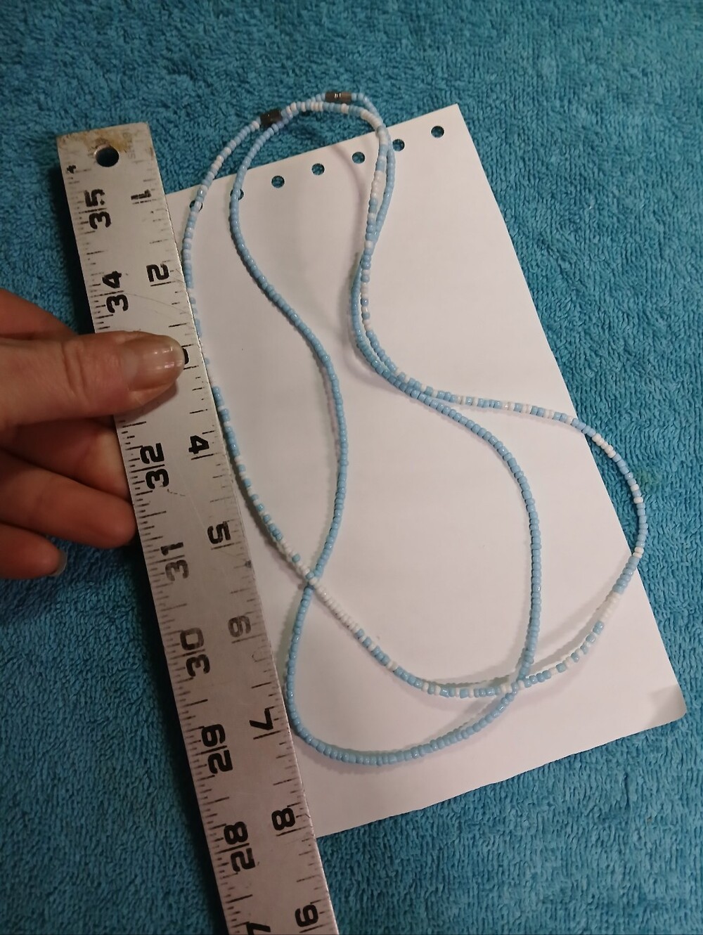 2 Seed Bead Necklaces Screw Clasp One Blue One White + Blue Come As Pair
